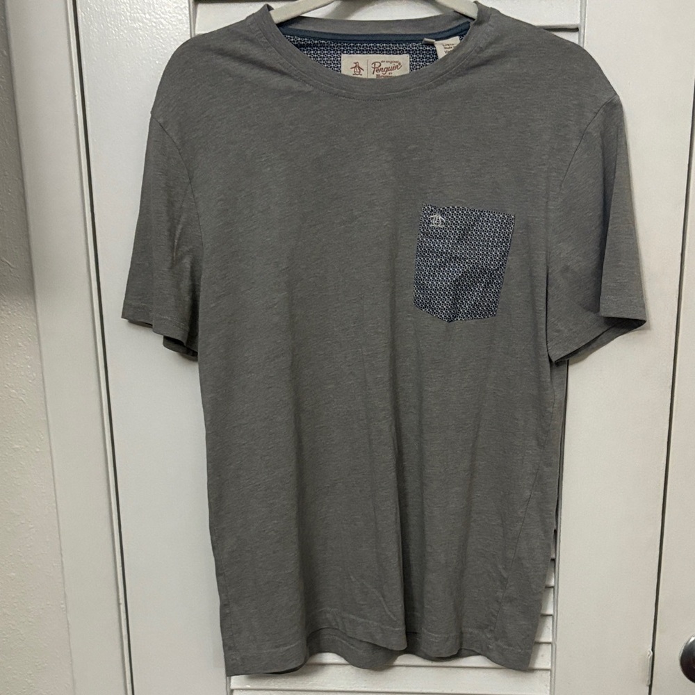 Original Penguin Gray Tee with Patterned Pocket